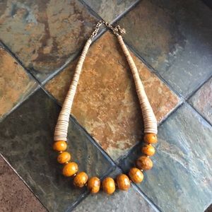 RJ Graziano Wood Faceted Beaded Statement Necklace Designer Vintage